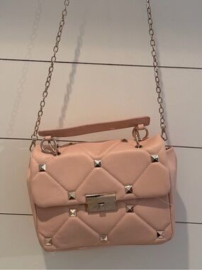 White House Black Market Quilted Stud Detail Shoulder Bag in Blush Pink